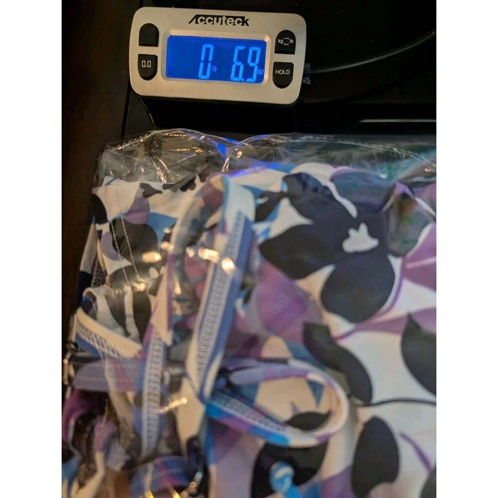 Lands End Tankini Women 6 Blue Purple Floral Drawstring Bow Bra Swim Top Resort